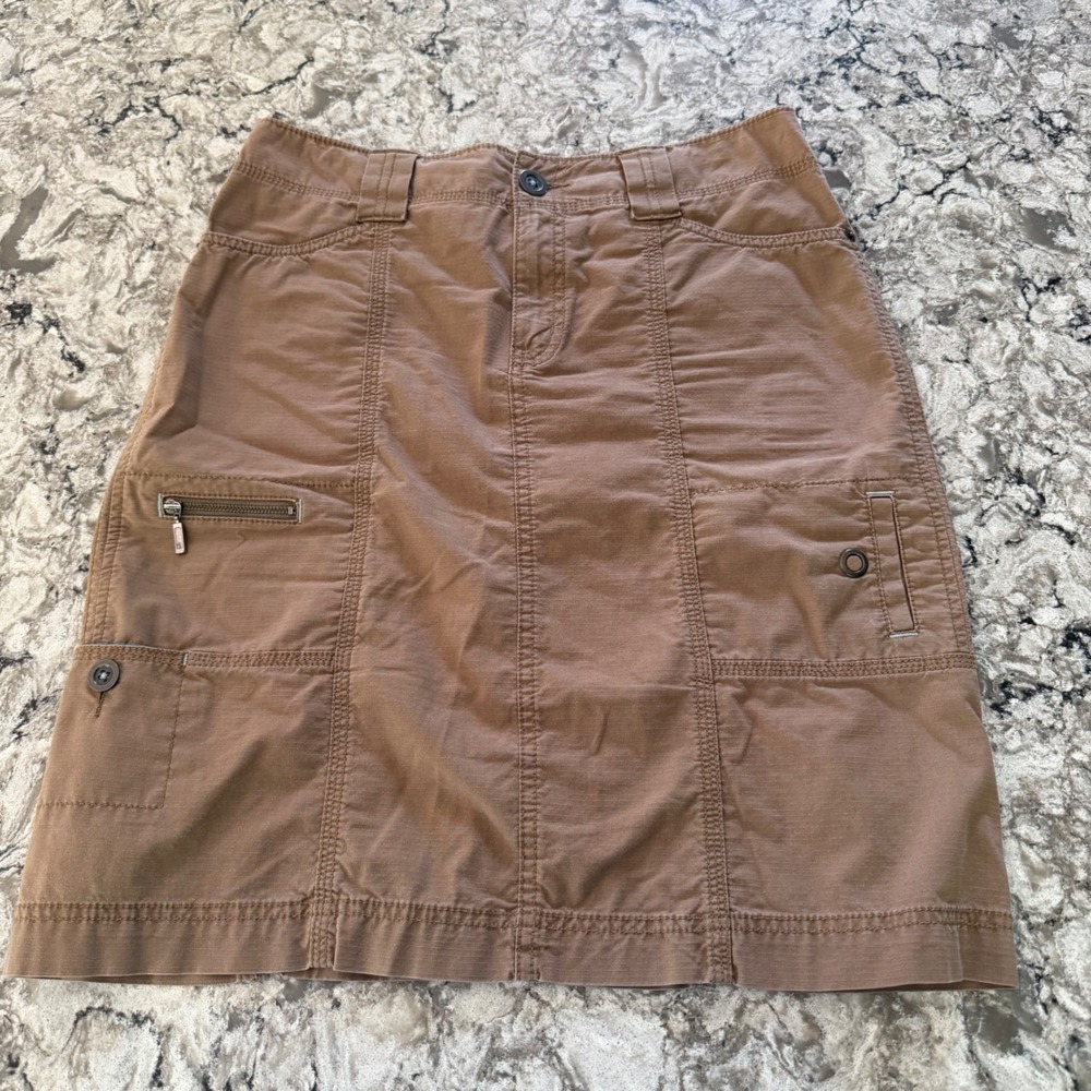 Eddie Bauer Cargo Skirt A-Line Brown Stretch Pockets Performance Cotton Size 2